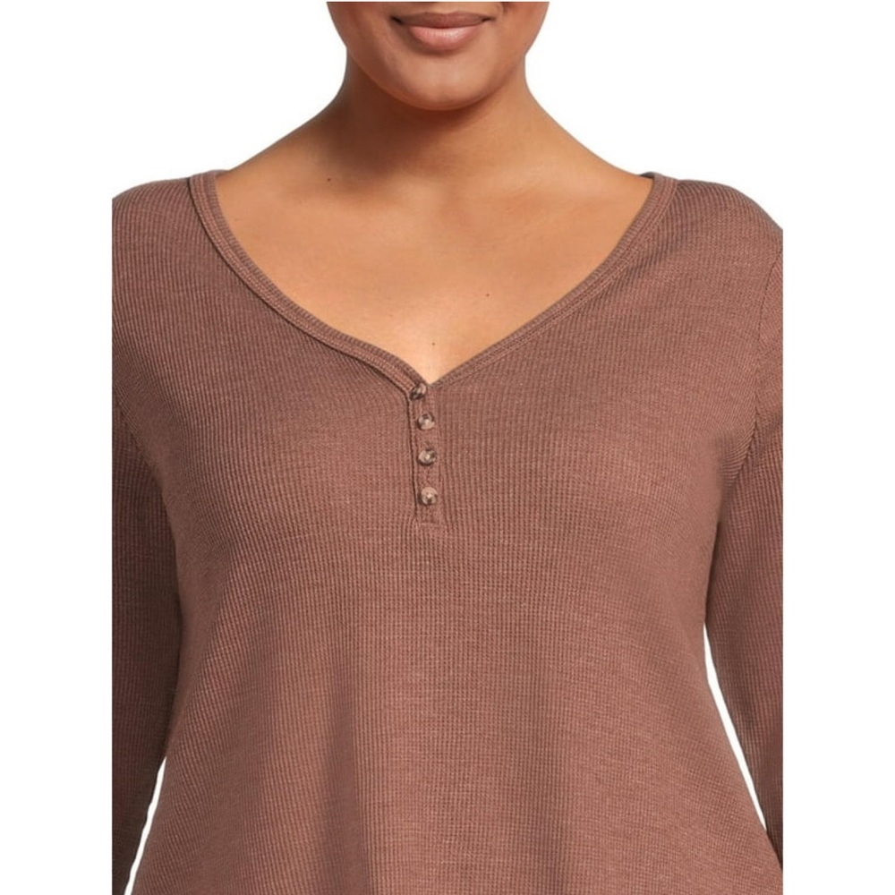 🆕Terra & Sky Women’s plus-size Brown long-sleeve Waffle-knit Henley Top❤️❤️3X - Picture 4 of 8